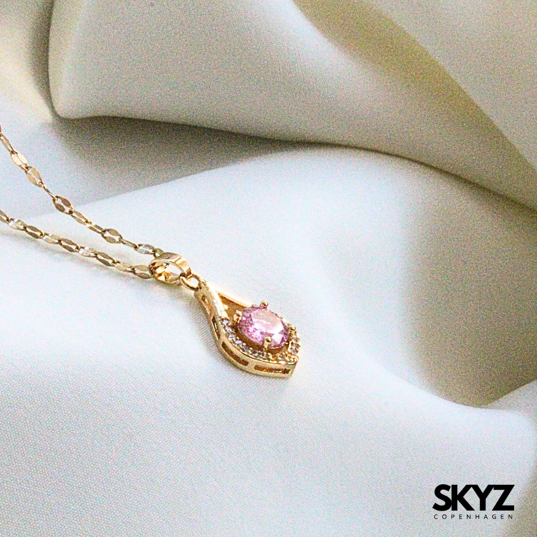 Skyz Pink Krystal Halskæde - 18k guldbelagt