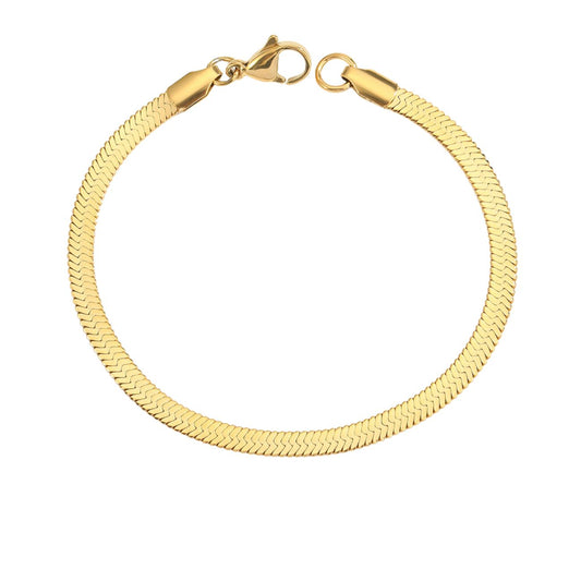 Skyz Flad Slange Armbånd 4mm/18cm - 18K Guldbelagt